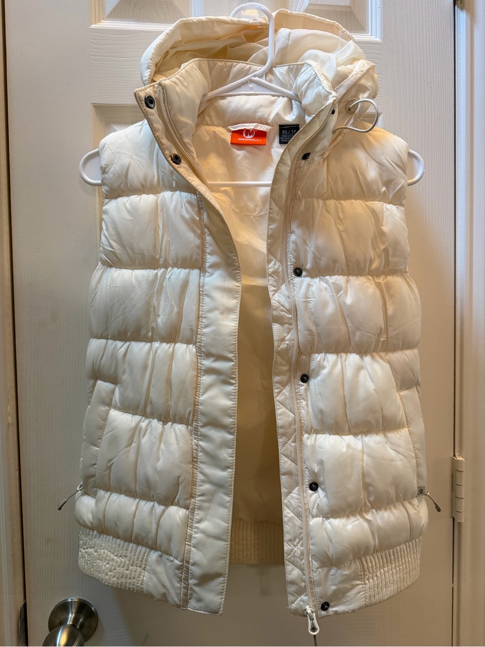 Merrell Women's Cream Quilted Hooded Puffer Vest with hood